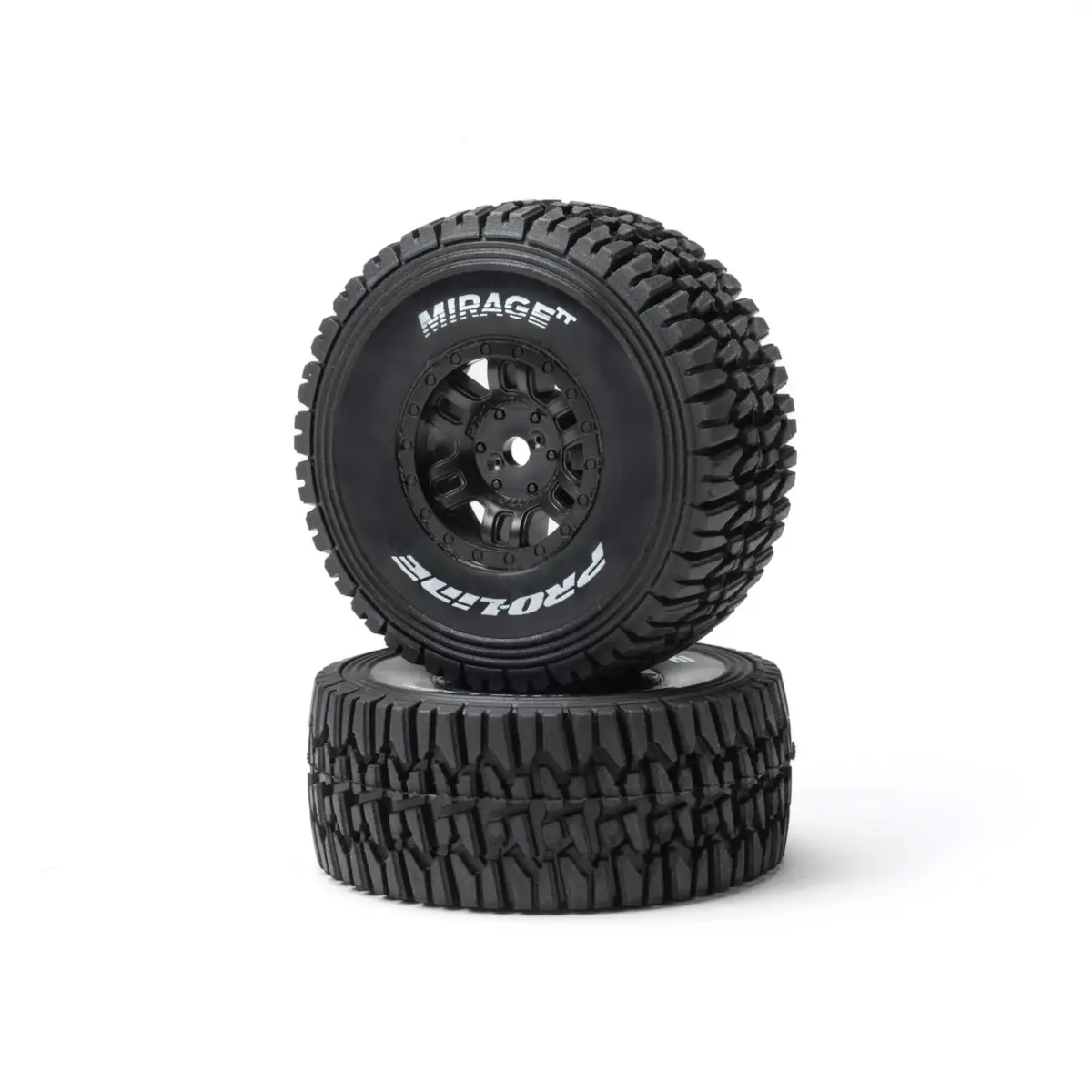 Pro-Line 1/16 Mirage T/T Front/Rear Tyres Mounted on Black Split Six Wheels (4)