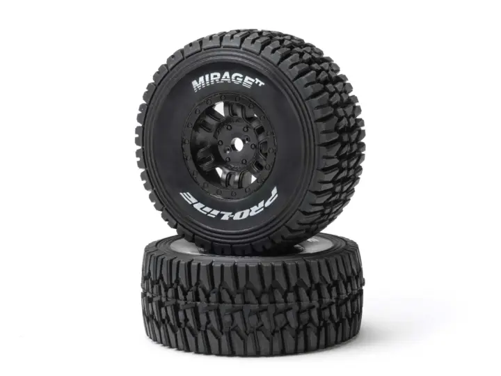 Pro-Line 1/16 Mirage T/T Front/Rear Tyres Mounted on Black Split Six Wheels (4)