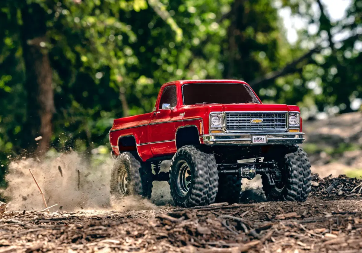 Red Traxxas TRX-4 Chevrolet K10 trail truck