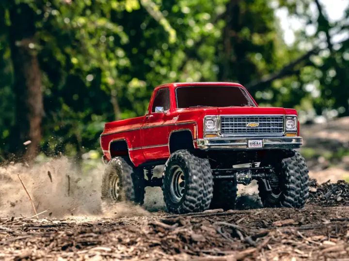 Red Traxxas TRX-4 Chevrolet K10 trail truck
